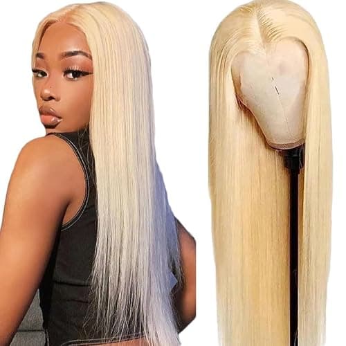 4x1#613 Lace Front Wig Human Hair T-part Transparent Lace Straight 150% Density Free Part Blonde Lace Front Wigs Human Hair Pre Plucked with Baby Hair HD Lace Frontal Wig for Women 30 Zoll - Image 1