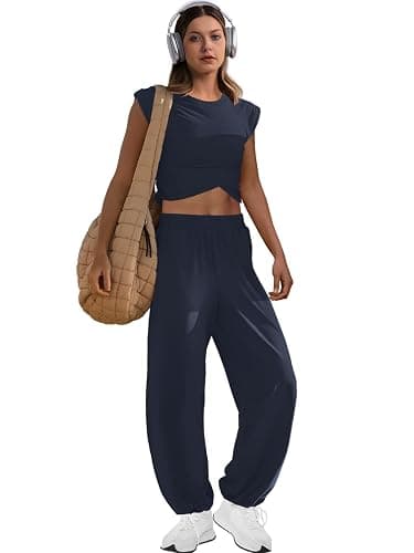 LAMISSCHE Womens Loungewear Set 2 Piece Outfits Sets Cropped Tops and Wide Leg Pants with Pockets Tracksuit thumbnail 5