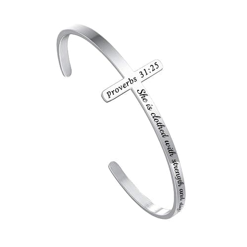 M MOOHAM Easter Basket Stuffers - Cross Bracelet Christian Gifts for Women - Engraved Quote Religious Cuff Bangle Bible Verse Jewelry Gift for Women Confirmation Baptism Gifts Christian Bracelet - Image 1