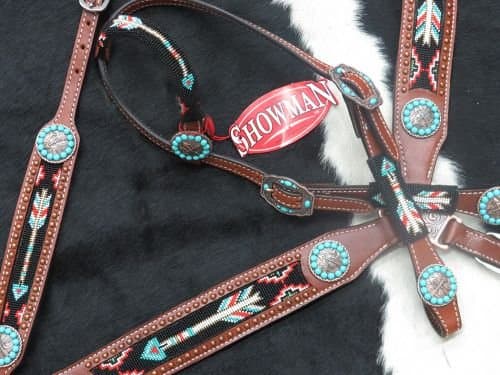 Showman Beaded Arrow Design Headstall, Breast Collar, Reins & Wither Strap Set thumbnail 4