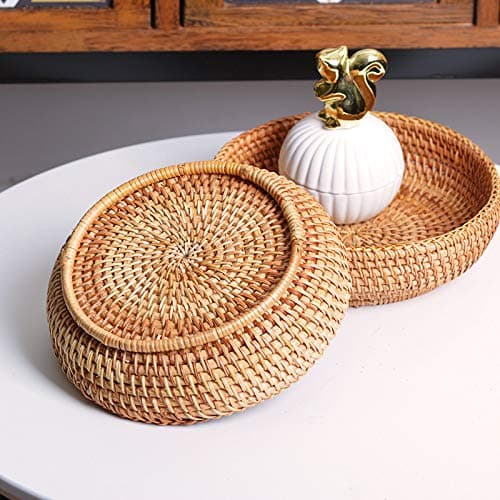 Small Round Keys Basket for Entryway Woven Baskets for Organizing Tabletop Decorative Wicker Organizer Basket for Keys Wallet Cell Phone for Fruit Candy Cracker thumbnail 7