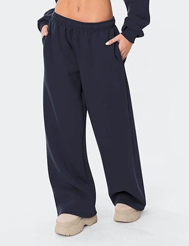 HeSaYep Women's Fleece Lined Sweatpants Wide Leg Thermal Winter Warm Baggy Sweat Pants with Pockets thumbnail 4
