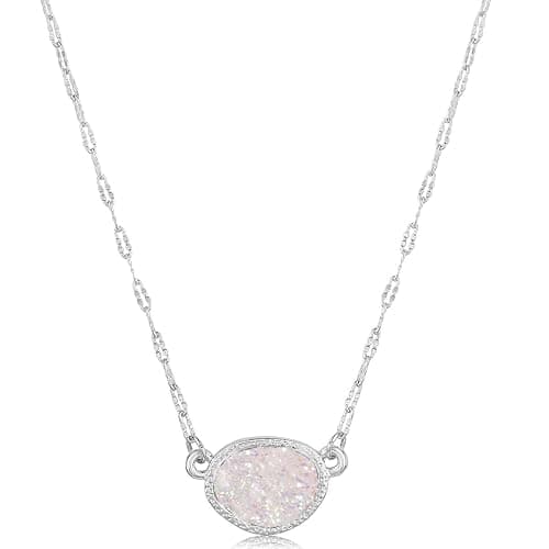 Humble Chic NY Simulated Druzy Pendant Necklace for Women with Sparkly Oval Stone - Gold, Silver, or Rose Gold Tone Chain - 16" with 3" Extender - Image 1