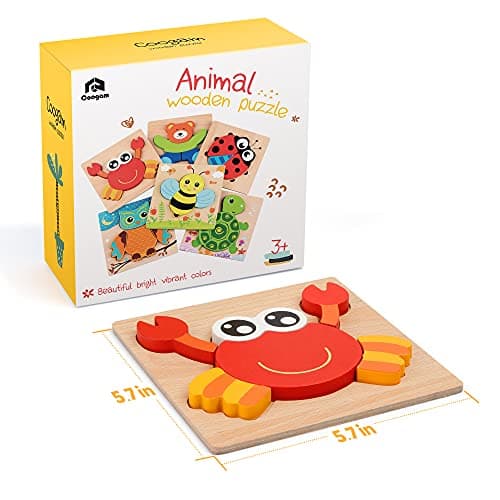 Coogam Wooden Jigsaw Puzzle Set, 6 Pack Animal Shape Color Montessori Toy, Fine Motor Skill Early Learning Preschool Game for 2 3 4 5 Years Old Kid Toddler thumbnail 3