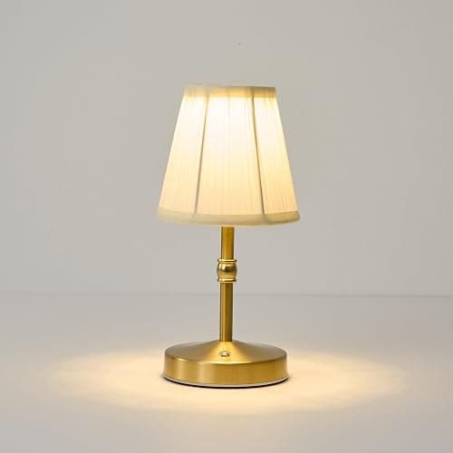 5w Led Cordless Mini Lamps,3000 mah Battery Operated Lamp,3 Color Temperature Dimmable Table Lamp,Gold Rechargeable Table Lamp Fabric,Aesthetic Small kitchen Lamp for Counter,Restaurant,Bar,H9.8" - Image 1