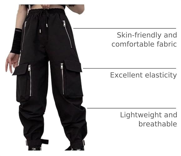 MEINVQIAOTI Black Cargo Pants Women Loose Chained Multi-Pocket Multi-Zip Punk Goth Pants thumbnail 4