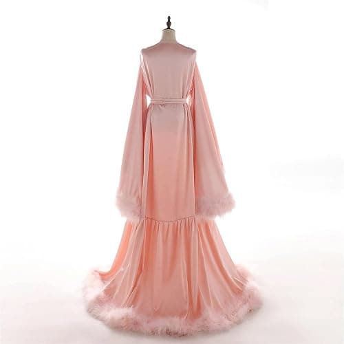 Daily Life Mall Women's Feather Bridal Robes Old Hollywood Maternity Photoshoot Nightgown Silk Bathrobe Long Lingerie - Large - G-burgundy thumbnail 3