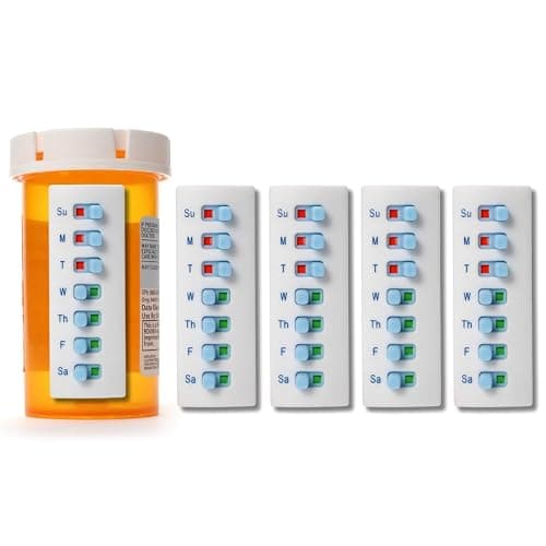 TAKE-N-SLIDE Peel and Stick Reusable for 12 + Refills, Pill/Medication/Vitamin/Pet Med Tracker & Reminder, Attach to Your Bottle, Organizer-Free, Curved‑Back (White, 5-Pack) - Image 1