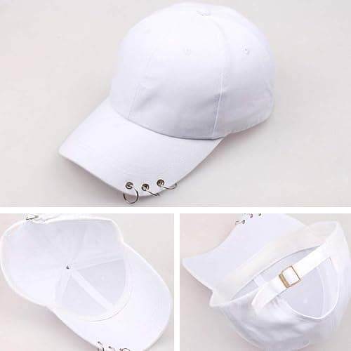 niumanery Unisex Korean Harajuku Baseball Cap with Metal Rings Hip Hop Adjustable Dad Hat Black - black thumbnail 2