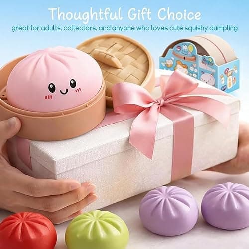 4 - Color Set - Dumpling Squishy Mystery Box,Dumpling Squishy,Cute Anxiety Relief Fidget ,Squeeze Dough Ball Stress Relief Hand Toys with Food Steamer Stretchy Desk Toys thumbnail 7