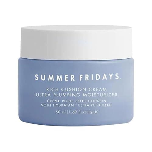Summer Fridays Rich Cushion Face Cream - Ultra Plumping Barrier Repair Cream + Makeup Primer - Infuses Skin with Rich Hydration from Glycerin + Squalane - Non-Comedogenic + Fragrance-Free (1.69 Oz) - Image 1