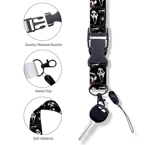 Funny Ghosts Face ID Badge Holder with Lanyard Retractable Badge Reel Horror Movie Gifts Lanyards for ID Badges Vertical ID Protector Badge Clip for Women Men Coworker Employee Staff Halloween thumbnail 4