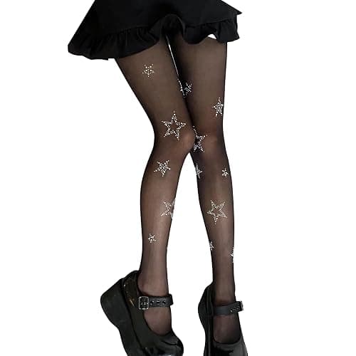 SLITHICE Women's Fishnet Stockings Sparkly Rhinestone Tights Black Glitter Fishnets - Image 1