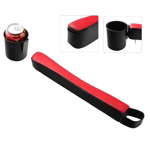 Supin 2 Prices Car Seat Gap Filler Pad PU Leather Console Side Pocket Organizer and one Cup for Cellphone Wallet Coin Key (Black+Red) thumbnail 5