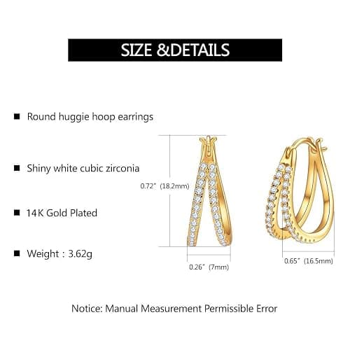 Hypoallergenic Hoop Earrings for Women, 14K Gold Plated Double Hoops Earrings with Cubic Zirconia Pave Cluster Lightweight Hoops Earrings for Lover Anniversary Birthday Christmas thumbnail 3