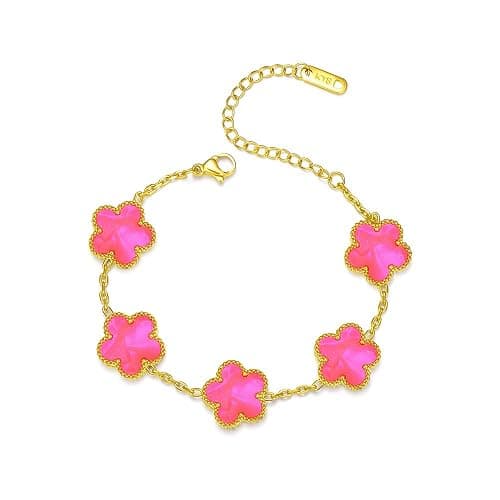 FLY FEI 18K Gold-Plated Four Leaf Clover Bracelet for Women,Adjustable lucky Bracelet Set Jewelry Gift-Hypoallergenic Charm for Birthdays, Wellness & Daily Wear - Image 1