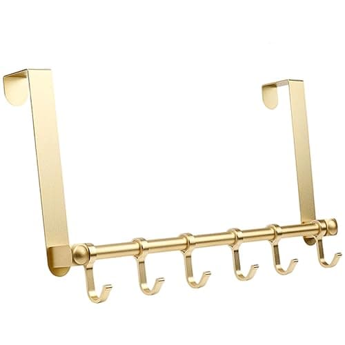 Gold Aluminium Over-The-Door Hanger with 6 Slideable Hook, Anodized Heavy-Duty Coat Hat Purse Key Organizer Rack for Bedroom, Bathroom & Hallway thumbnail 3