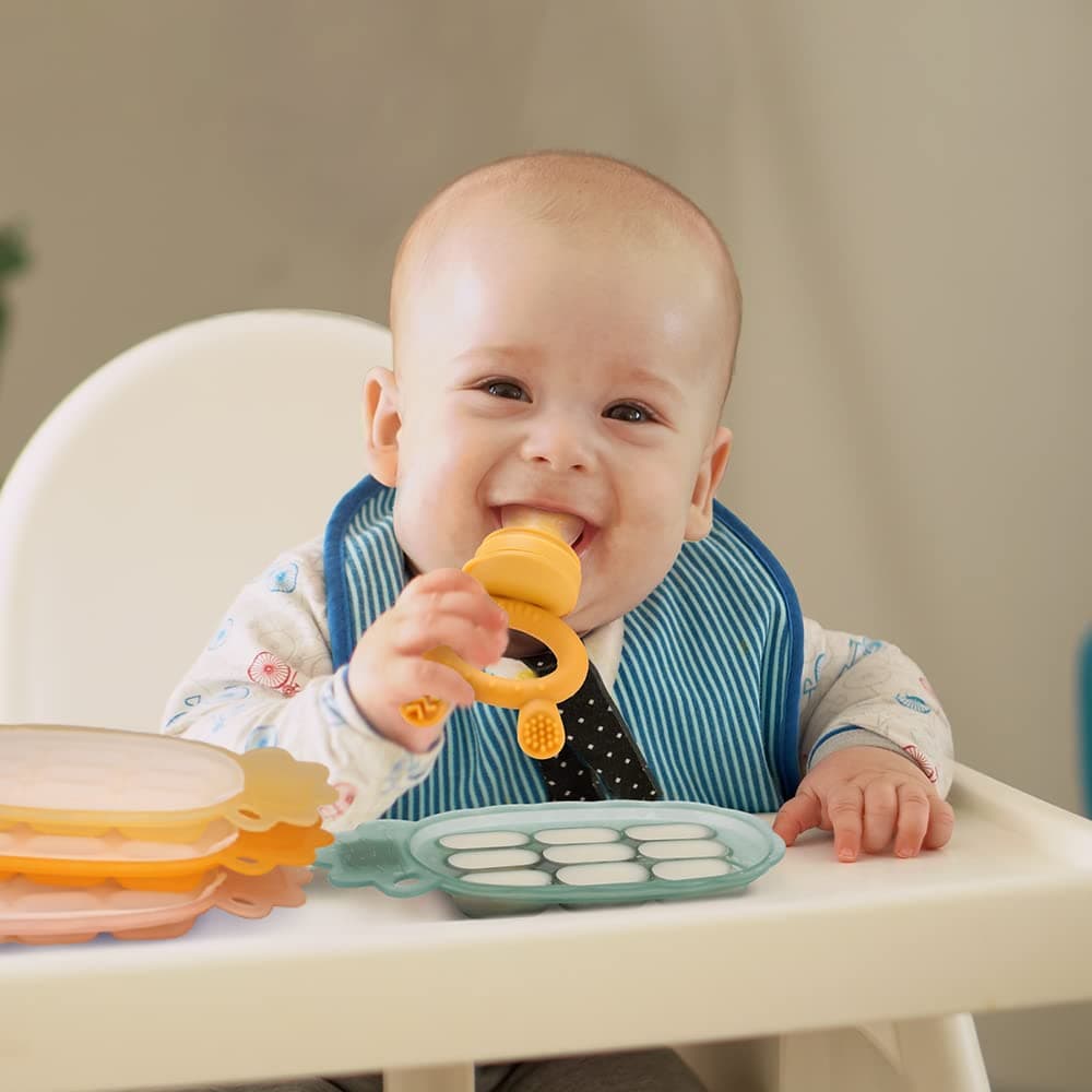 Haakaa Silicone Nibble Freezer Tray -Breastmilk Teething Popsicle Mold - Baby Fruit Food Feeder Teether Tray - Baby Food Maker - Ice Cube Tray - 4 Months+ Babies - BPA Free - Blush thumbnail 9