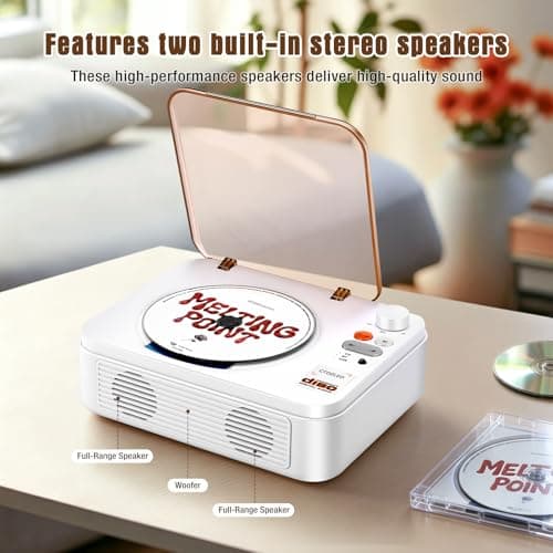 CTDZLED Portable CD Player with Bluetooth, 2600mAh Battery, USB & AUX, Dual 3W Speakers, Remote Control – for Seniors, Nostalgia Gift, Home Party (White) thumbnail 2