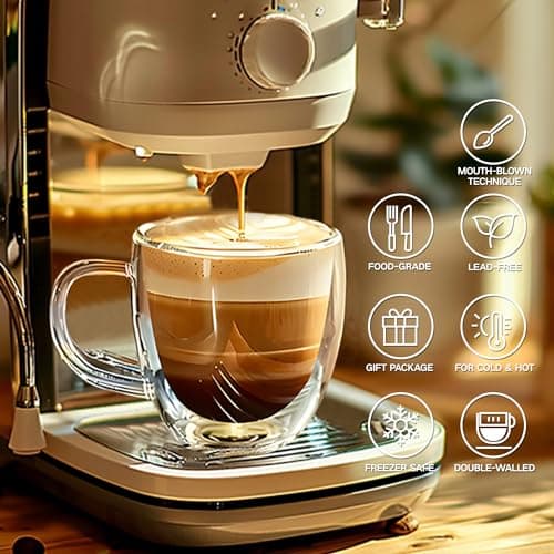 YMMIND Set of 4 Double Walled Glass Coffee Mugs 3 Ounces Insulated Layer Coffee Cups with Handle Borosilicate Glass Espresso Cup for Hot Beverage,Cappuccino,Tea,Latte,Wine,Microwave Safe thumbnail 3