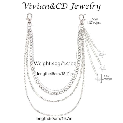 Vivian&CD Jean Chain Belt for Men&Women, Pocket Chain Goth Punk Chain Belt Chain Layered Chunky Pants Chain and Vintage Hip Hop Wallet Chain Jewelry Accessory for Women Men thumbnail 6