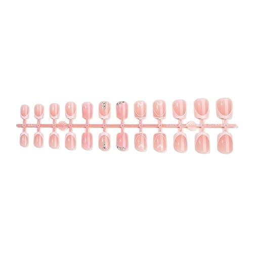 24Pcs French Tip Press on Nails with Nude Pink Hearts Design,Glossy Short Square False Nails Rhinestones Acrylic Fake Love Heart Stick on Fingernails Valentine's Press ons Cute Glue on Nail for Women thumbnail 4