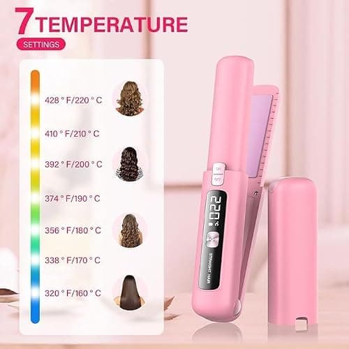 Cordless Hair Straightener and Curler 2 in 1 Mini Lightweight and Small USB Rechargeable with 4500mAh Battery 10s Fast Heating Portable Ceramic Flat Iron for Travel (Pink) thumbnail 6