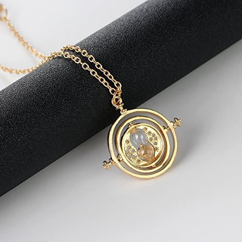 Harry Potter Gold Tone 3D Hourglass Necklace Pendant Time Turner Hermione Pendant Necklace Hermione Granger Rotating Spins Gold Plated Lover's Jewelry thumbnail 3