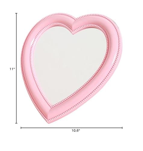 Mokoze Desk Heart Mirror, Wall Mounted Mirror with Bracket Hanging Hole, 11"x10.6" Light Pink for Table Home Room Decor, Birthday Gift for Girl Women thumbnail 3