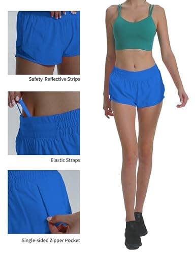 AugIris Athletic Running Shorts for Women with Zipper Pocket Soft Gym Workout Shorts with Mesh Liner Qucky Dry thumbnail 4