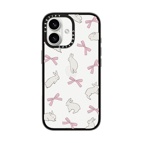CASETiFY Compact iPhone 16 Case [4 ft. 2X Military Grade Drop Protection/Slim/Lightweight] - Rabbit Ribbon - Clear Black - Image 1