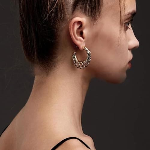 Chunky Gold Hoop Earrings Statement 18K Gold Plated C Hoop Earrings Stainless Steel Thick Hypoallergenic Hoops Earrings for Women thumbnail 5