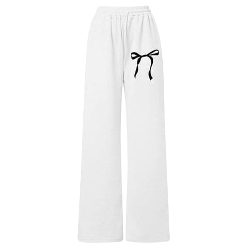 Cute Sweatpants for Teen Girls Bowknot Baggy Sweat Pants Elastic High Waist Wide Leg Lounge Athletic Pants 4-13Years thumbnail 4
