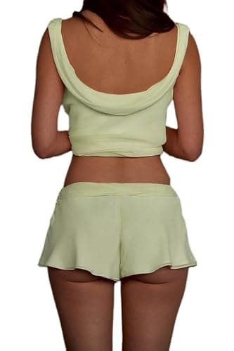 Aonoapll Women Y2k Babydoll Shorts Set Sleeveless Flowy Ruffle Tank Top and Shorts Coquette Chiffon Pj Set thumbnail 3