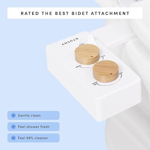 TUSHY Spa Warm Water Bidet Attachment for Toilet. Universal Fit, Easy Install (Requires Sink Access for Optional Temperature Control) Self Cleaning, Adjustable Pressure, Angle Control, Bamboo thumbnail 2