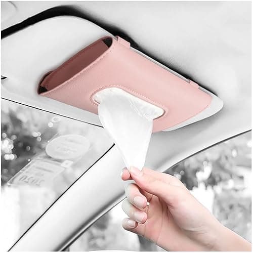 Car Tissue Holder, Sun Visor Napkin Holder, Backseat Napkin Case, Premium Tissues Box, Vehicle Interior Accessories Universal for Car SUV Pickup Truck (Pink) - Pink thumbnail 7