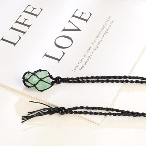 Anjiucc Natural Gemstone Crystal Pendant Necklace Stone Holder Necklace Cord Hand-Woven Necklace with Adjustable Length for Women Men - A-Green Fluorite thumbnail 7