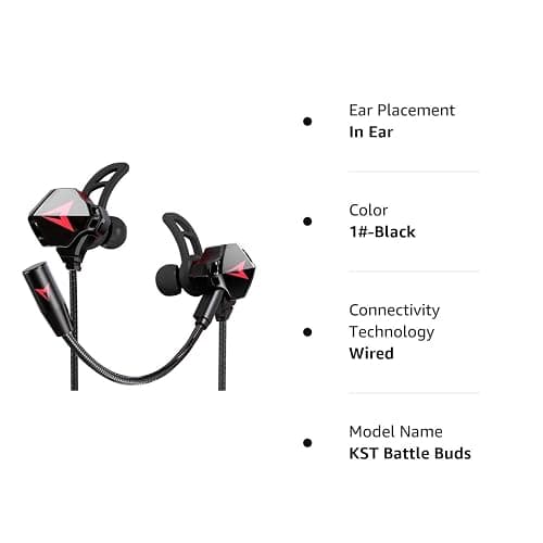 KASOTT Battle Buds Pro in-Ear Gaming Headset with Dual Microphone, Mute and Volume Control, Wired Earphones for Mobile Gaming, Nintendo Switch, Xbox One, PS, PC (Black) thumbnail 7