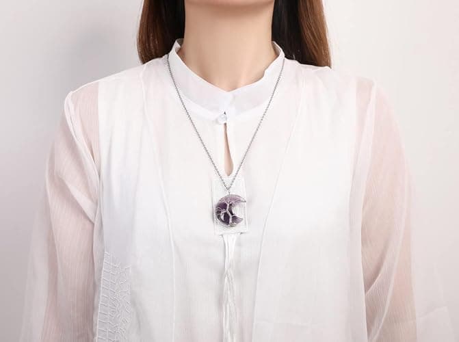 XIANNVXI Necklaces for Women Crescent Moon Pendant Necklace Tree of Life Wire Wrapped Crystal Necklaces Natural Gemstone Quartz Jewelry for Women thumbnail 7