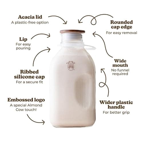 Almond Cow - Glass Pitcher with Lid and Spout, Glass Bottle Milk Container for Refrigerator, Clear Milk Jar Bottles, Food-Grade Liquid Container, 60 fl oz Capacity, 5 x 4 x 10 Inches - Glass Pitcher - 60 fl oz (Pack of 1) thumbnail 9