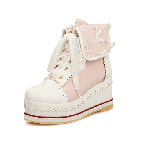 HILIB Women's Cute Lolita Boots Cosplay Brogue Wedge Boots thumbnail 3