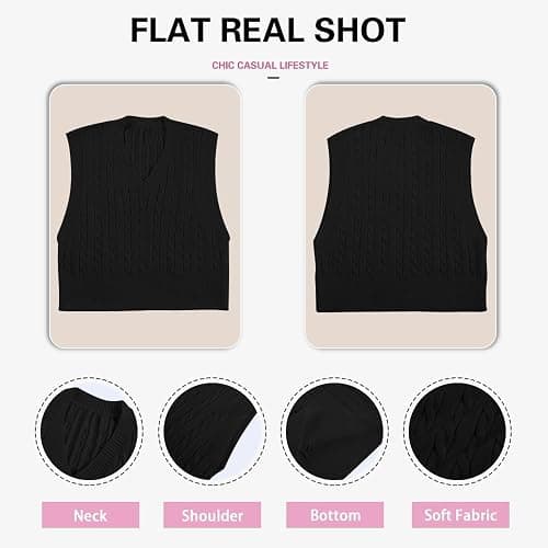 Lailezou Women's V-Neck Knit Sweater Vest Solid Color Argyle Plaid Preppy Style Sleeveless Crop Knit Vest thumbnail 5