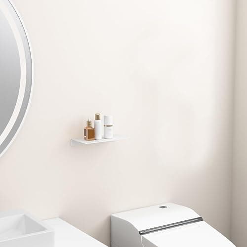 Danpoo 8 inch White Small Floating Shelf for Wall Organizer & Storage, Mini Display Shelf, Metal Wall Shelf for Bathroom, Living Room, Kitchen, Bedroom thumbnail 5