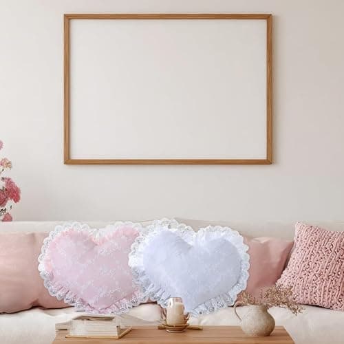 YISLEND Elegant Lace Heart Shaped Throw Pillow, Cute Heart Decorative Throw Pillows for Bed Couch Chair Sofa, Living Room Bedroom Decor (Pink) thumbnail 4