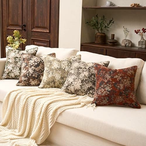 Yangest Neutral Floral Pillow Cover 20 x 20 Inches, Vintage Chenille Square Throw Pillow Cover Soft Decorative Farmhouse Accent Couch Pillow Cover for Living Room Bedroom, Coffee Brown thumbnail 7