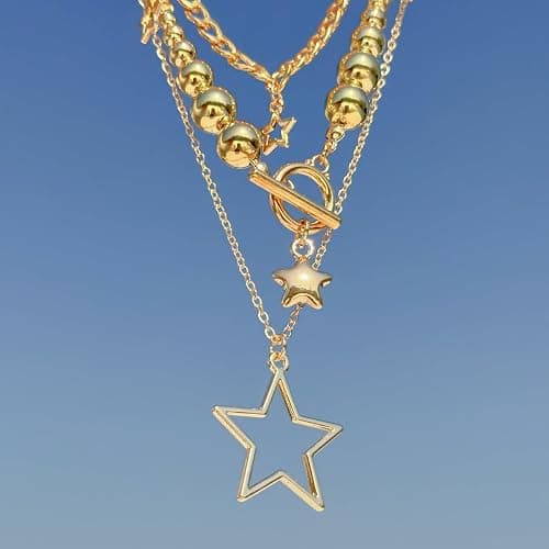 3Pcs Y2k Layered Star Pearl Necklace Sets for Women Teen Girls,14K Gold Link Chains Beaded Aesthetic Choker Necklace Party Prom Trendy Adjustable Jewelry thumbnail 9