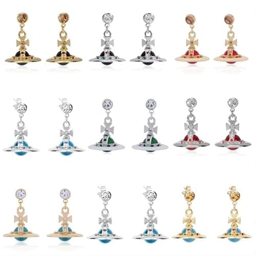 Colorful Saturn Earrings for Women - Punk Shining Crystal Quartz Earrings of Saturn for Women Saturn Earrings (Silver White) thumbnail 7