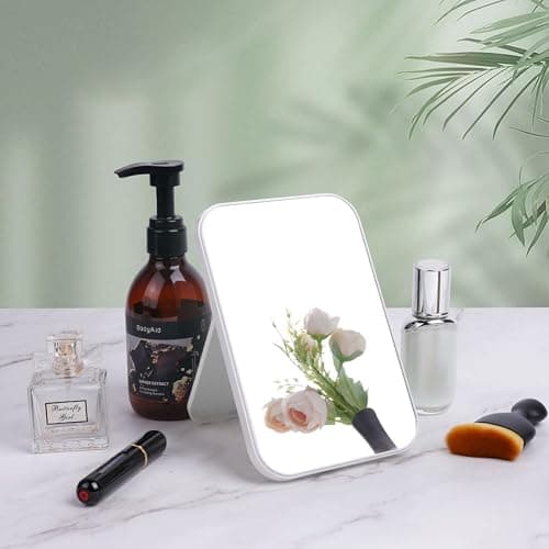 OSDUE 20*13.4cm Makeup Mirror, Foldable Desktop Vanity Mirror Portable Rectangular Makeup Travel Mirror with Stand, Desktop Vanity Mirror for Office Desk,Vanity Table, Travel, Camping (Large - Beige) thumbnail 6