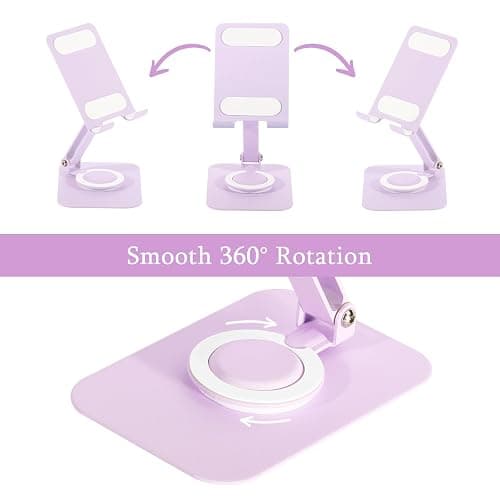 Adjustable Metal Phone Stand for Desk Foldable Phone Holder Lavender Purple | Macaron Colors • Matte Metal Finish • Premium Carbon Steel • 360° Rotating • Adjustable Height & Angle • Anti-Slip Pads thumbnail 2