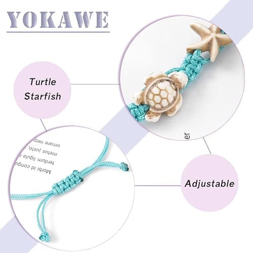 Yokawe Boho Turtle Anklets Bracelets Blue Starfish Summer Beach Waterproof Barefoot Sandals Jewelry for Women thumbnail 5